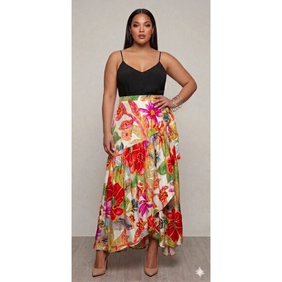 Cynthia Rowley Dresses & Skirts - VINTAGE Cynthia Rowley Wrap Skirt Womens L Tropical High Low Ruffle Boho Rare